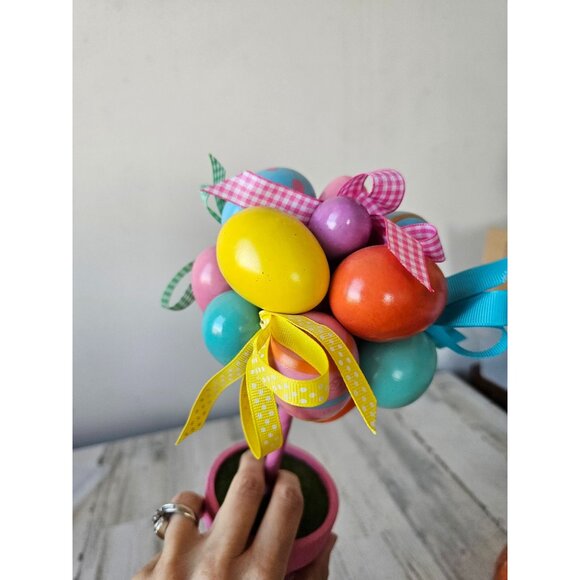Egg Easter flower pot spring decor ribbons pink pastel unique large - Picture 8 of 8